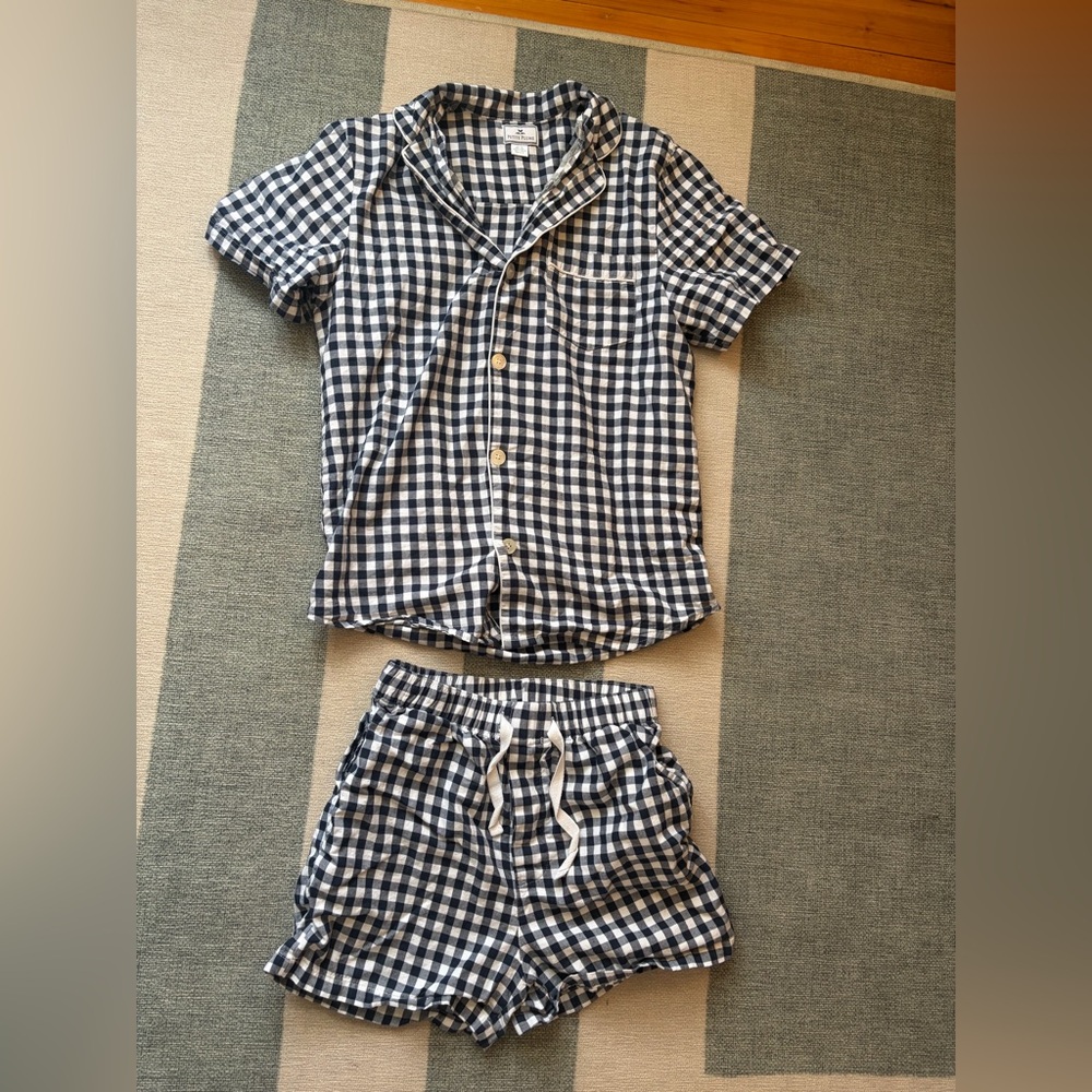 Petit Plume Gingham Short Pajama Set - Navy & White